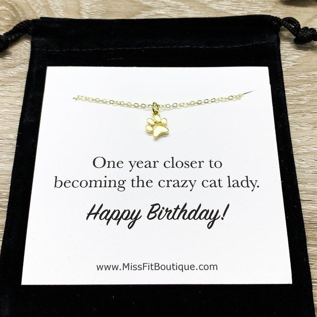 Happy Birthday Card, Cat Paw Necklace, Crazy Cat Lady Gift, Cat Lover Gift, Personalized Gift, Funny Birthday Card, Gift for Best Friend