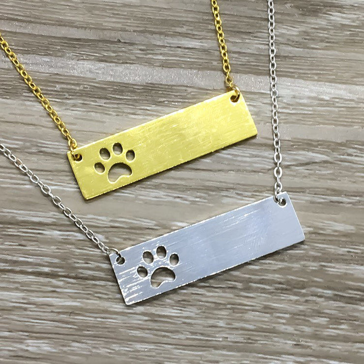 Paw Print Bar Necklace, Vet Technician Gift, Veterinarian Necklace, Dainty Paw Pendant, Minimal Pet Jewelry, Cat Lover Gift, Dog Owner Gift