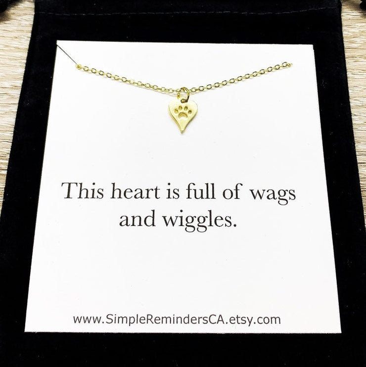 Wags and Wiggles Card, Dog Paw Necklace, Heart Pawprint Pendant, Dog Lover Gift, Personalized Gift, Funny Birthday Card, Gift for Bestfriend