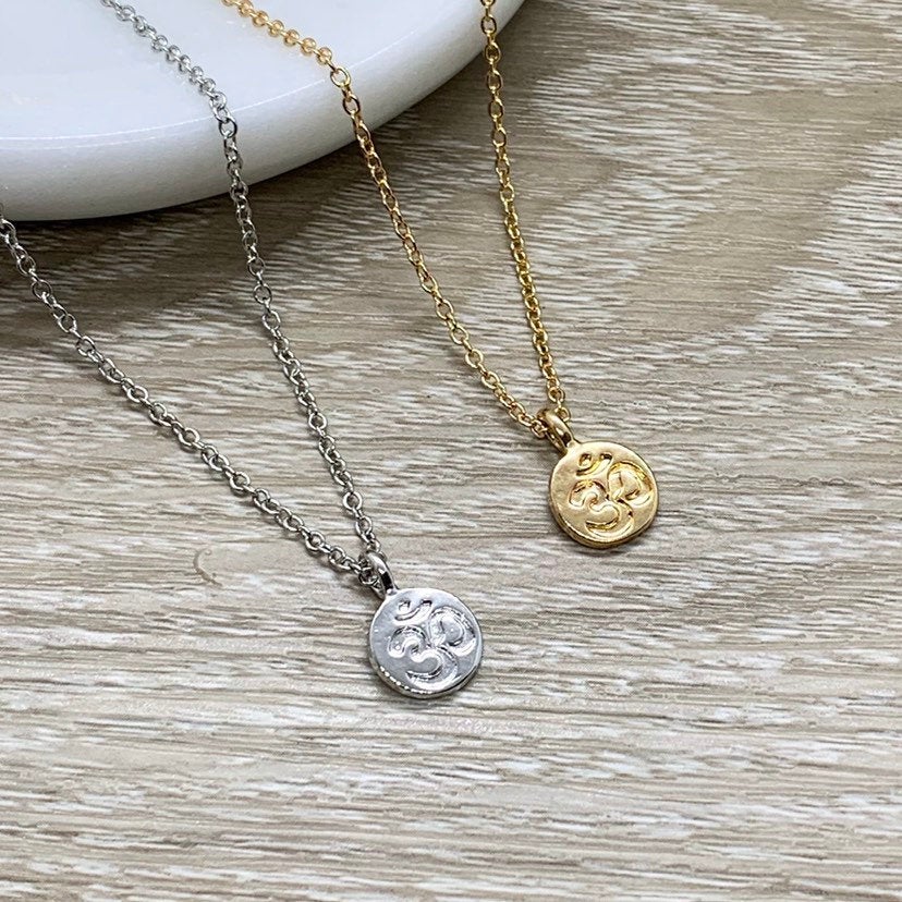 Tiny Ohm Necklace, Small Aum Jewellery, Buddha Quote Card, Meditation Gift, Buddhist Necklace, Zen Jewelry, Yoga Gift for Her, Delicate Gift