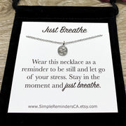 Tiny Ohm Necklace, Small Aum Jewellery, Simple Reminder Gift, Just Breathe Quote, Meditation Gift, Mental Health Gift, Buddha Necklace, Yoga