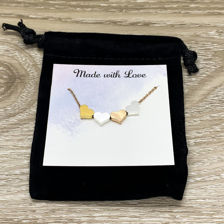 Mother of Three Gift, 3 Hearts Necklace with Personalized Card, Mother Necklace, Gift for Mom, Gift for Mom Jewelry, Dainty Hearts Necklace