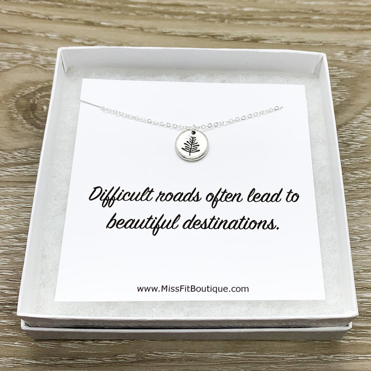 Pine Tree Necklace, Forest Jewelry, Travel Necklace, Going Away Gift, Traveler Gift, Inspirational Card, Hiking Gift, Gift for Daughter