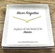 Tiny Rose Gold Heart Necklace, Piece of my Heart is in Heaven Necklace, Never Forgotten Card, Dainty Loss Jewelry, Remembrance Gift, Grief