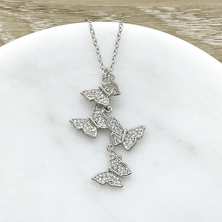 Dainty Butterfly Necklace with Rhinestones, New Beginning Gift, Strength Jewelry, Simple Reminder Gift, Gift for Bonus Daughter, Birthday