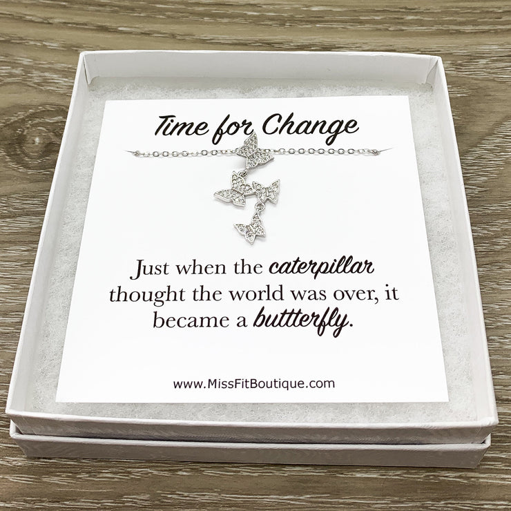 Dainty Butterfly Necklace, New Beginning Necklace, Time for Change, Tiny Butterfly, Silver Cubic Zirconia Jewelry, Birthday, Simple Reminder