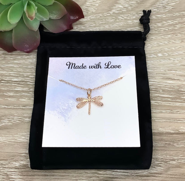 Dragonfly Necklace with Personalized Card, Make a Wish Necklace, Meaningful Jewelry, Strength Gift, Gift from Mom, Gift for Daughter