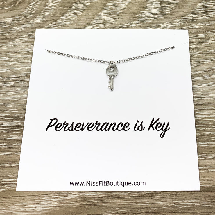 Perseverance is Key Card, Tiny Key Necklace, Motivational Jewelry, Inspirational Necklace, Minimalist Jewelry, Encouragement Gift, Student