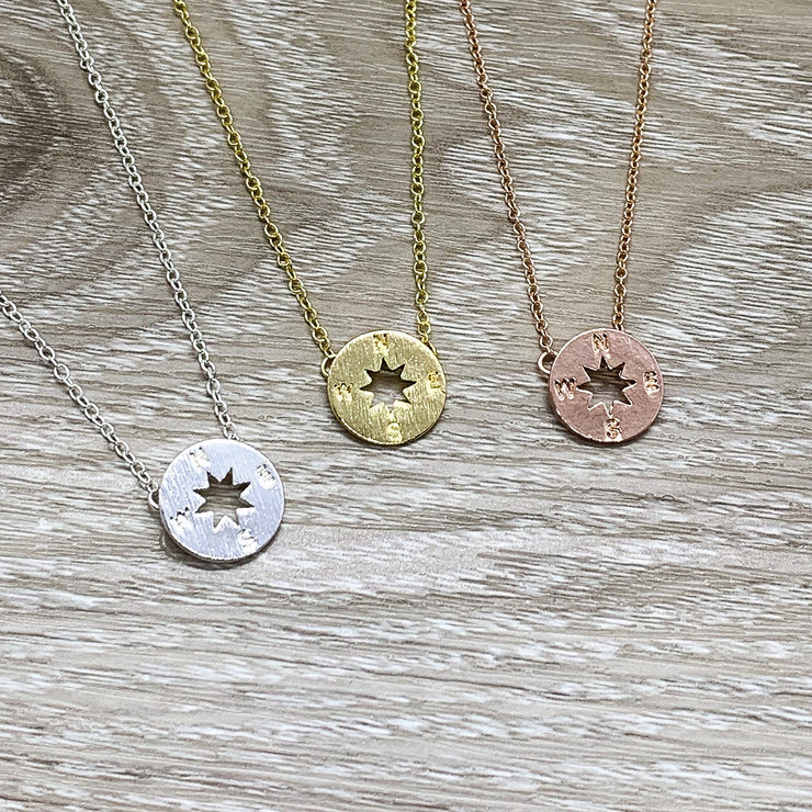 Compass Charm Necklace Set for 2, Long Distance Friendship Card, Gift for Best Friend, Compass Jewelry, Bestie Gifts, Gift Exchange for Her