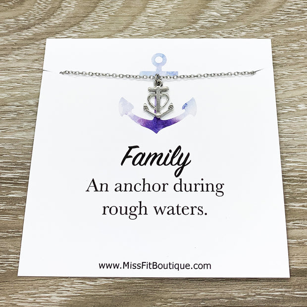 Silver Anchor Necklace, Family Quote Necklace, Strength Necklace, Dainty Uplifting Jewelry, Gift for Stepmom, Gift for Stepdaughter