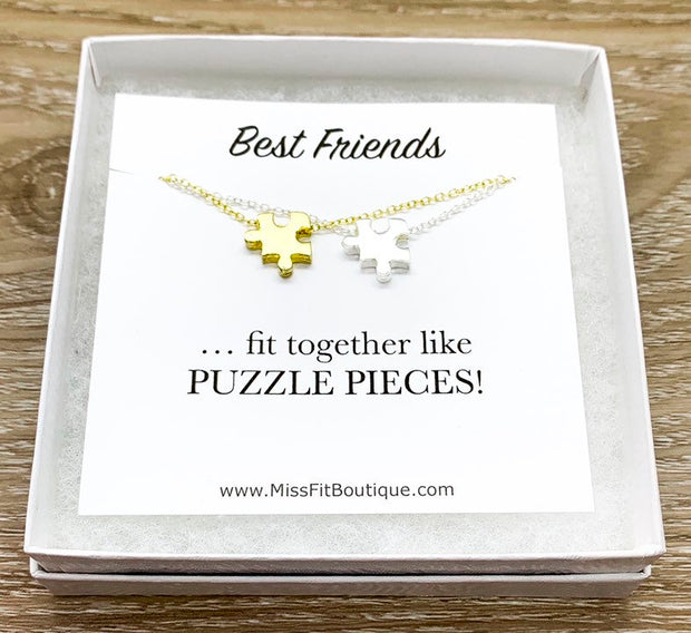 Matching Puzzle Necklace Set, Best Friends Necklaces for 2, Jewelry Set, Friendship Card, Long Distance Friends Gift, Holiday Gift Ideas