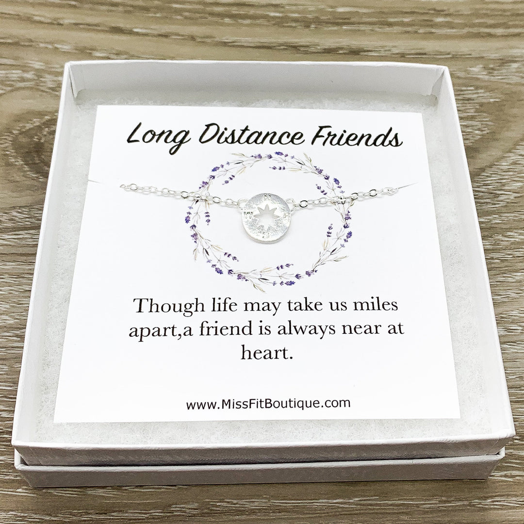 Compass Charm Necklace, Long Distance Friendship Card, Gift for Best Friend, Compass Jewelry, Bestie Gifts, Gift Exchange for Her