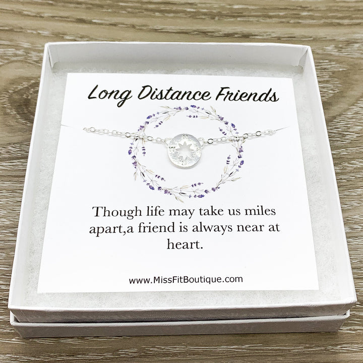 Compass Charm Necklace, Long Distance Friendship Card, Gift for Best Friend, Compass Jewelry, Bestie Gifts, Gift Exchange for Her