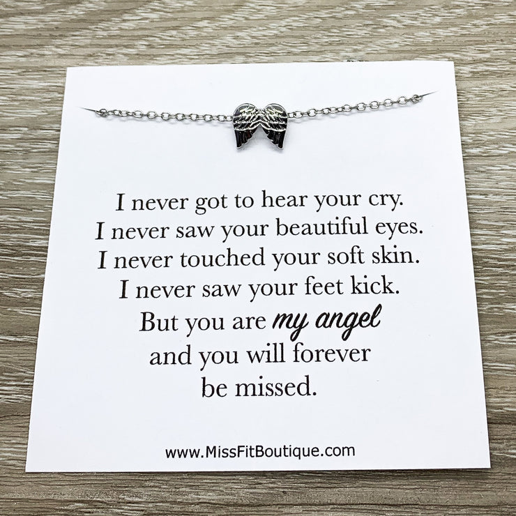 Miscarriage Necklace, Mommy to an Angel Gift, Infant Loss, Stillborn Memorial, Angel Wings Necklace, IVF Mother Gift, Baby Loss Jewelry