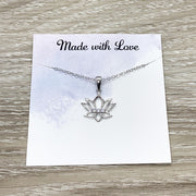 Lotus Flower Necklace, Quote Card, Dainty Flower Necklace, Sterling Silver Necklace, Lotus Pendant, Yoga Jewelry, Inspirational Gift, Friend