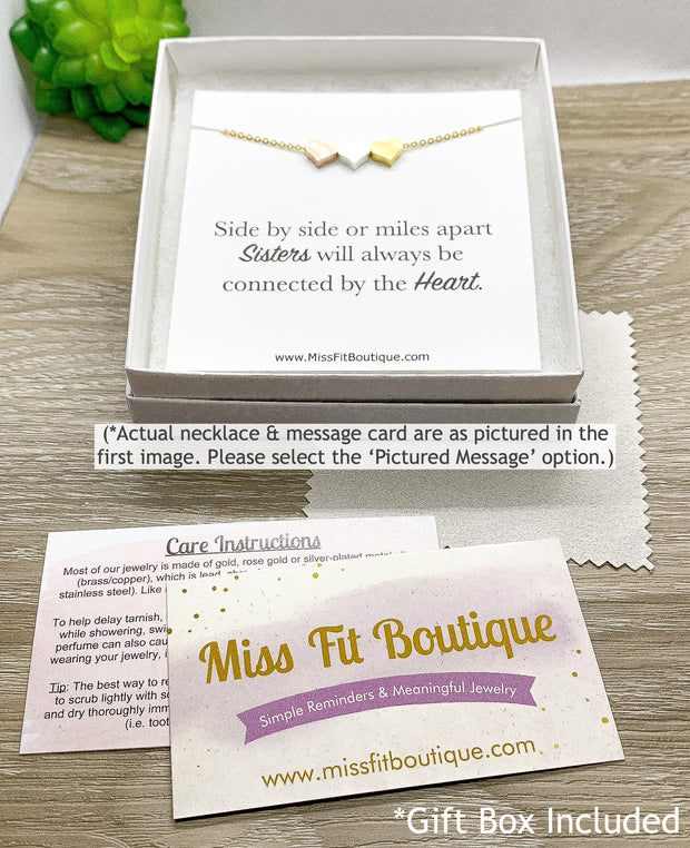 True Friendship Quote, Matching Heart Necklace Set for 4, Long Distance Friends, Simple Reminder Gift, Gift for Bestie, Gift for Best Friend