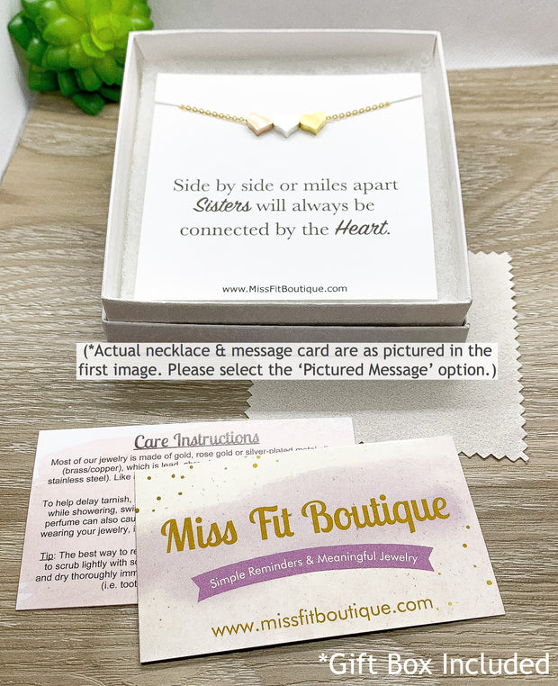 True Friendship Quote, Tiny Heart Pendant Necklace Set for 3, Matching Necklaces, Best Friend Gift, Gift for Friend, Simple Reminders