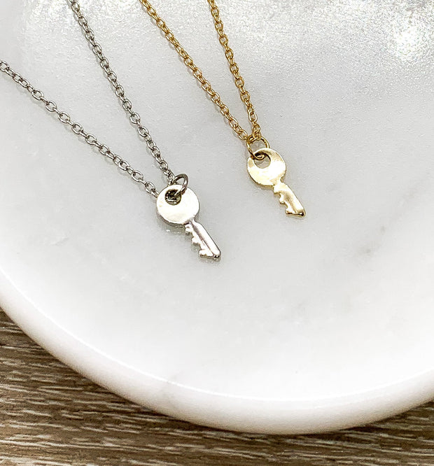 Dainty Key Necklace, Key to Success Gift, Graduation Gift, Minimalist Jewelry, Personalized Message Card, Gift for High School Graduate