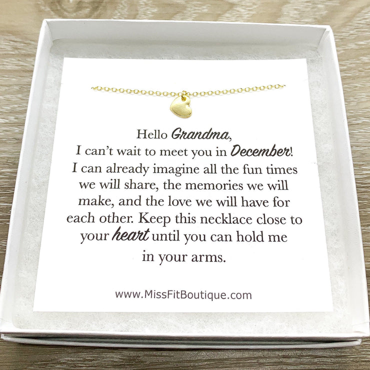 Hello Grandma Card, Tiny Heart Necklace, Gift for New Grandma, Pregnancy Announcement Gift, Grandmother Necklace, New Baby Reveal Gift