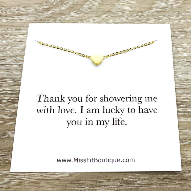 Dainty Heart Necklace, Thank You Baby Shower Card, Friend Gift, Gift from Hostess, Baby Shower Gift, Appreciation Gift, Bridal Shower Host