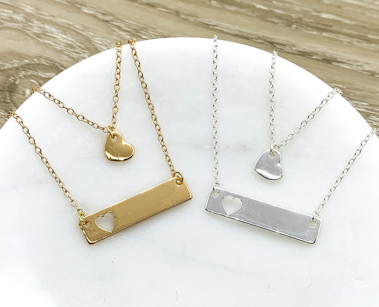 Hearts Necklace Set for 2, Dainty Necklaces, Mother Daughter Necklace Set, Friends Friends Gift, Minimal Heart Jewelry, Gift for Daughter
