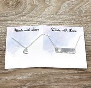 Hearts Necklace Set for 2, True Friendship Necklace with Personalized Card, Long Distance Friends Gift, Minimal Heart Jewelry
