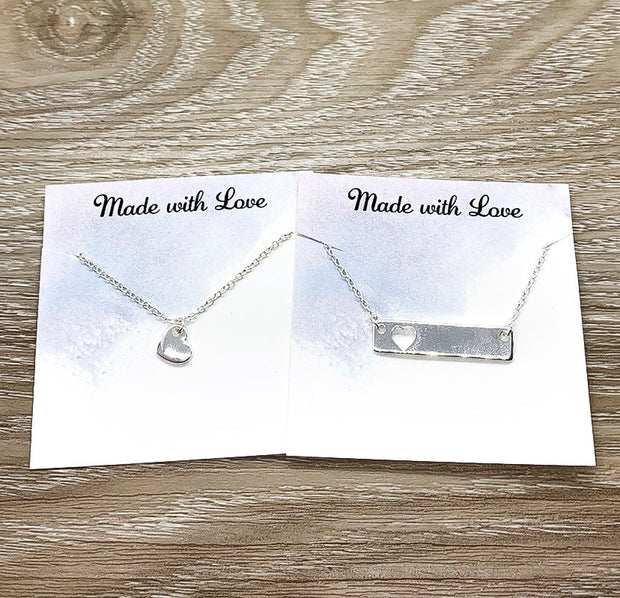 Hearts Necklace Set for 2, True Friendship Necklace with Personalized Card, Long Distance Friends Gift, Minimal Heart Jewelry