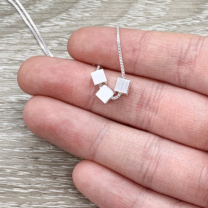 Generations Necklace, Three Cubes Sterling Silver Square Necklace, Grandmother Mother Daughter Gift, Meaningful Jewelry, Minimalist Necklace