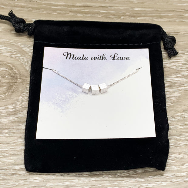Generations Necklace, Three Cubes Sterling Silver Square Necklace, Grandmother Mother Daughter Gift, Meaningful Jewelry, Minimalist Necklace
