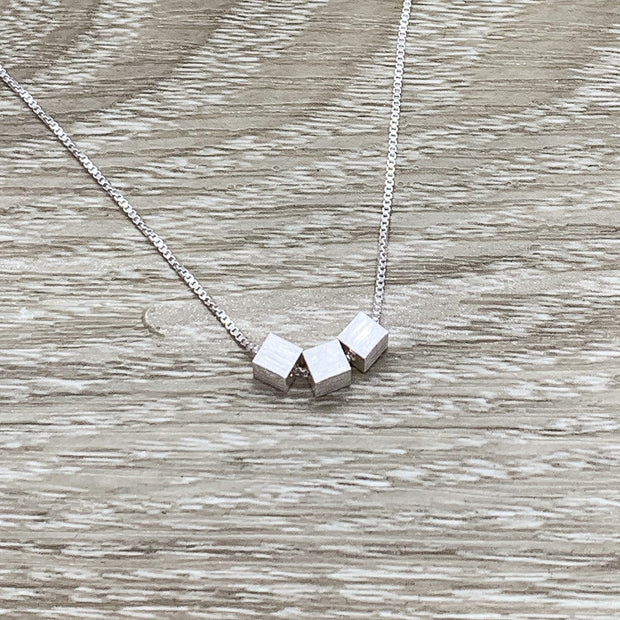 Generations Necklace, Three Cubes Sterling Silver Square Necklace, Grandmother Mother Daughter Gift, Meaningful Jewelry, Minimalist Necklace