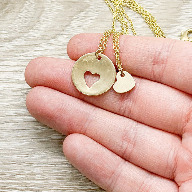 Unbiological Sisters Gift, Heart Necklace Set for 2, Gift for Friend, Like a Sister to Me, Friendship Necklaces, Simple Reminders Jewelry