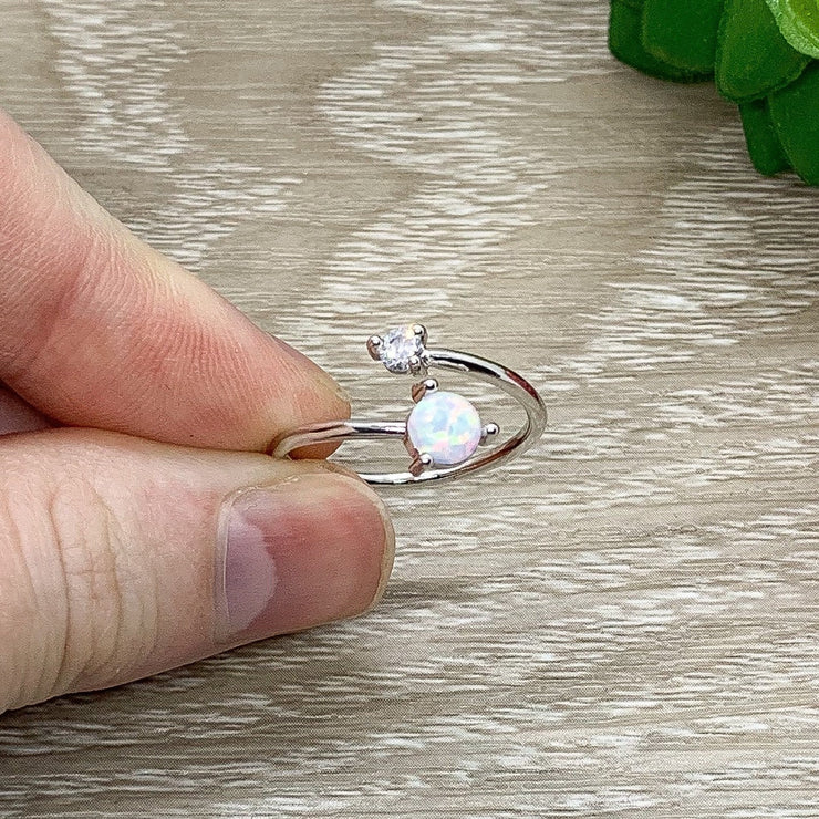 Adjustable Opal Ring, Minimalist Jewelry, Cubic Zirconia Ring, October Jewelry, Promise Ring, Statement Ring, Opal Birthstone Jewelry