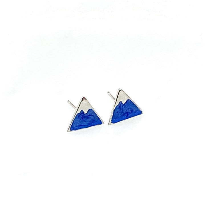 Blue Triangle Stud Earrings, Mountain Earrings, Sterling Silver Studs, Minimalist Jewelry, Travel Jewelry, Birthday Gift, Winter Jewelry