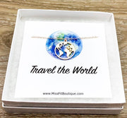 Travel the World Gift, World Map Pendant, Planet Earth Necklace, Gift for Traveler, Going Away Card, Travel Gift, Bon Voyage, Graduate Gift