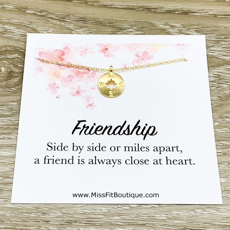 No Matter Where, Compass Necklace with Custom Card, Best Friends Necklace, Birthday Gift, Simple Reminder Jewelry