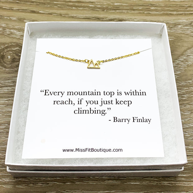 Tiny Gold Mountain Necklace with Quote Card, Outdoorsy Jewelry, Dainty Jewelry, Travel Gift, Inspirational Gift, Thinking of You Gift