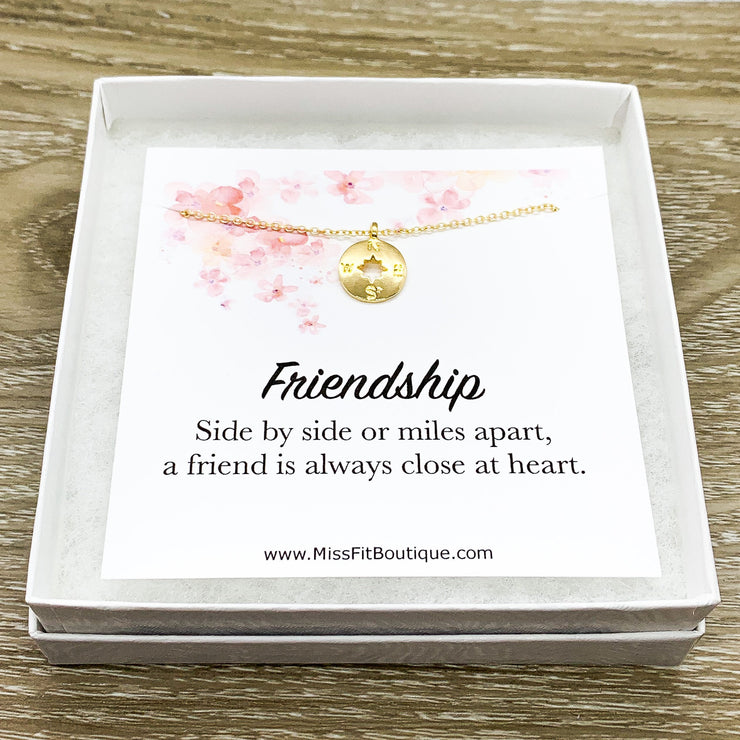 No Matter Where, Compass Necklace with Custom Card, Best Friends Necklace, Birthday Gift, Simple Reminder Jewelry