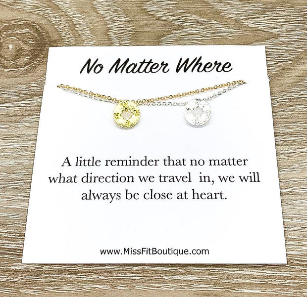 No Matter Where, Compass Necklace Set for 2, Gift from Best Friend, Matching Friendship Necklaces, Going Away Gift, Long Distance Friends