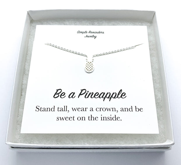 Tiny Pineapple Necklace with Inspirational Card, Dainty Jewelry, Be a Pineapple Gift, Foodie Gift, Friendship Necklace, Gift for Best Friend