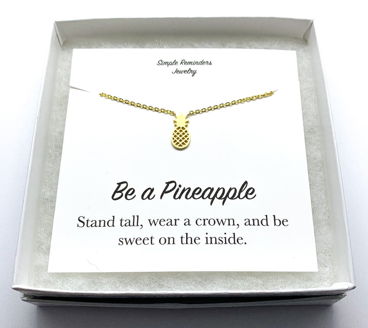 Tiny Pineapple Necklace with Inspirational Card, Dainty Jewelry, Be a Pineapple Gift, Foodie Gift, Friendship Necklace, Gift for Best Friend