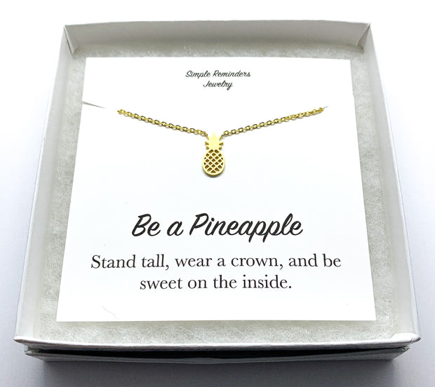 Tiny Pineapple Necklace with Inspirational Card, Dainty Jewelry, Be a Pineapple Gift, Foodie Gift, Friendship Necklace, Gift for Best Friend