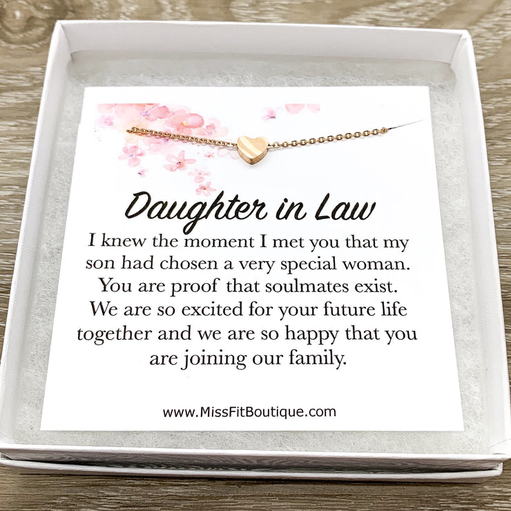 Daughter in Law Gift, Sentimental Card, Tiny Heart Necklace, Gift from Future Mother in Law, Simple Reminder Gift, Gift for Bride