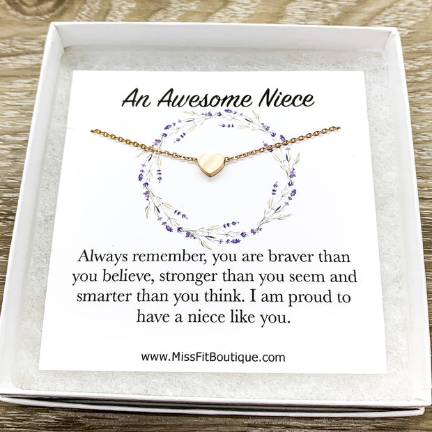 Awesome Niece Gift, Sentimental Card, Tiny Heart Necklace, Gift from Aunt, Simple Reminder Gift, Aunty Gift, Going Away Gift, Graduation