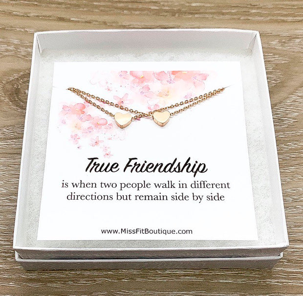 True Friendship Quote, Matching Heart Necklace Set for 2, Long Distance Friends, Simple Reminder Gift, Gift for Bestie, Gift for Best Friend