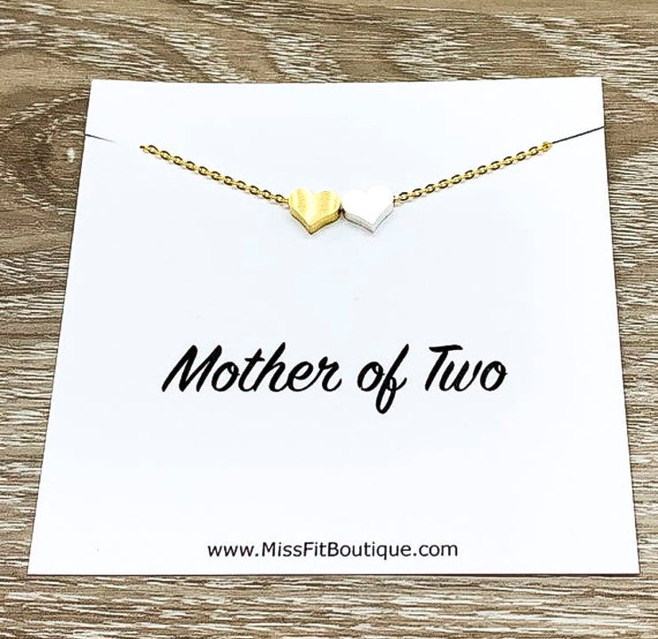 Mother of Two Necklace with Gift Box, Multiple Hearts Necklace, 2 Heart Pendants, Gift for Mom from Kids, Gift for Mama, Mother Birthday