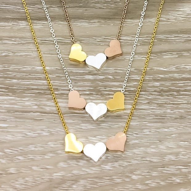 GrandMother of Three Gift, 3 Hearts Necklace with Personalized Card, Mother Necklace, Gift for Mom, Gift for Mom Jewelry, Dainty Necklace