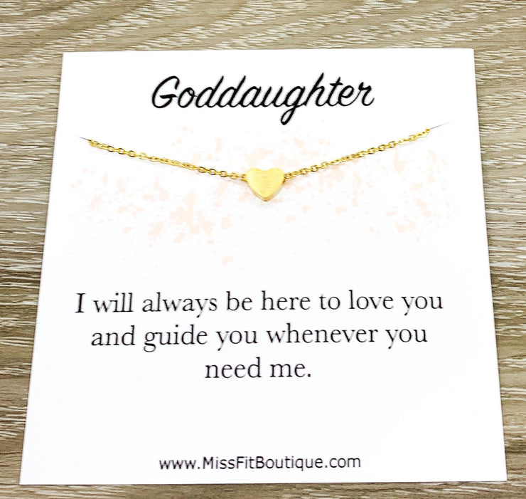 Goddaughter Necklace, Sentimental Card, Tiny Heart Necklace, Gift from Godmother, Simple Reminder, Christian Jewelry, First Communion Gift