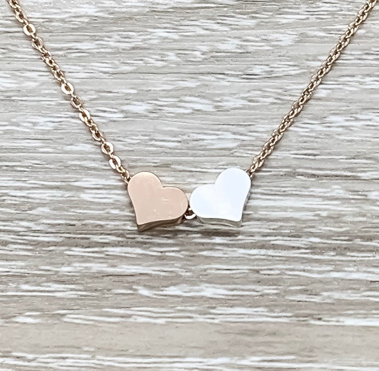 Friendship Necklace, 2 Heart Pendant Necklace, Side by Side Quote, Gift for Best Friend, Personalized Message Card, Birthday Gift