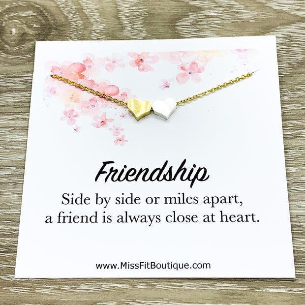 Friendship Necklace, 2 Heart Pendant Necklace, Side by Side Quote, Gift for Best Friend, Personalized Message Card, Birthday Gift