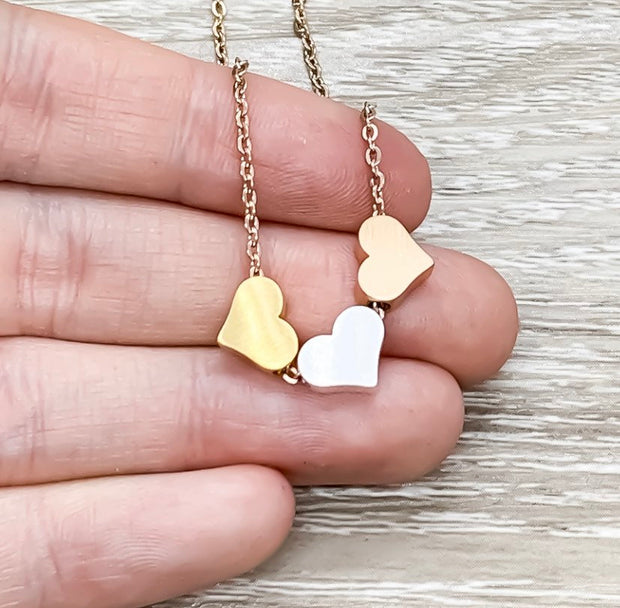 True Friendship Quote Necklace, 3 Hearts Pendant Necklace, BFF Necklace, Gift for Best Friend, Personalized Message Card, Birthday